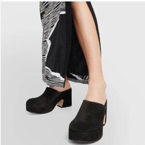 ZSZSZSU Black Thick Platform Round Toe Mules Clogs Slip On Chunky High Heel Shoe